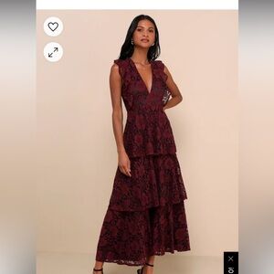 Lulu's Burgundy Lace Maxi Dress